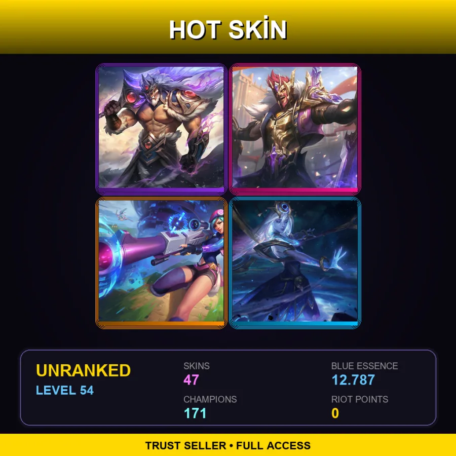 VN | Victorious Tryndamere | Victorious Draven | Arcade Caitlyn | Cosmic Lux | 47 Skin | 171 Champ | Lv54