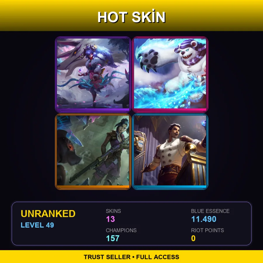 VN | Lv49 | Unranked | 13 Skin | 157 Champ