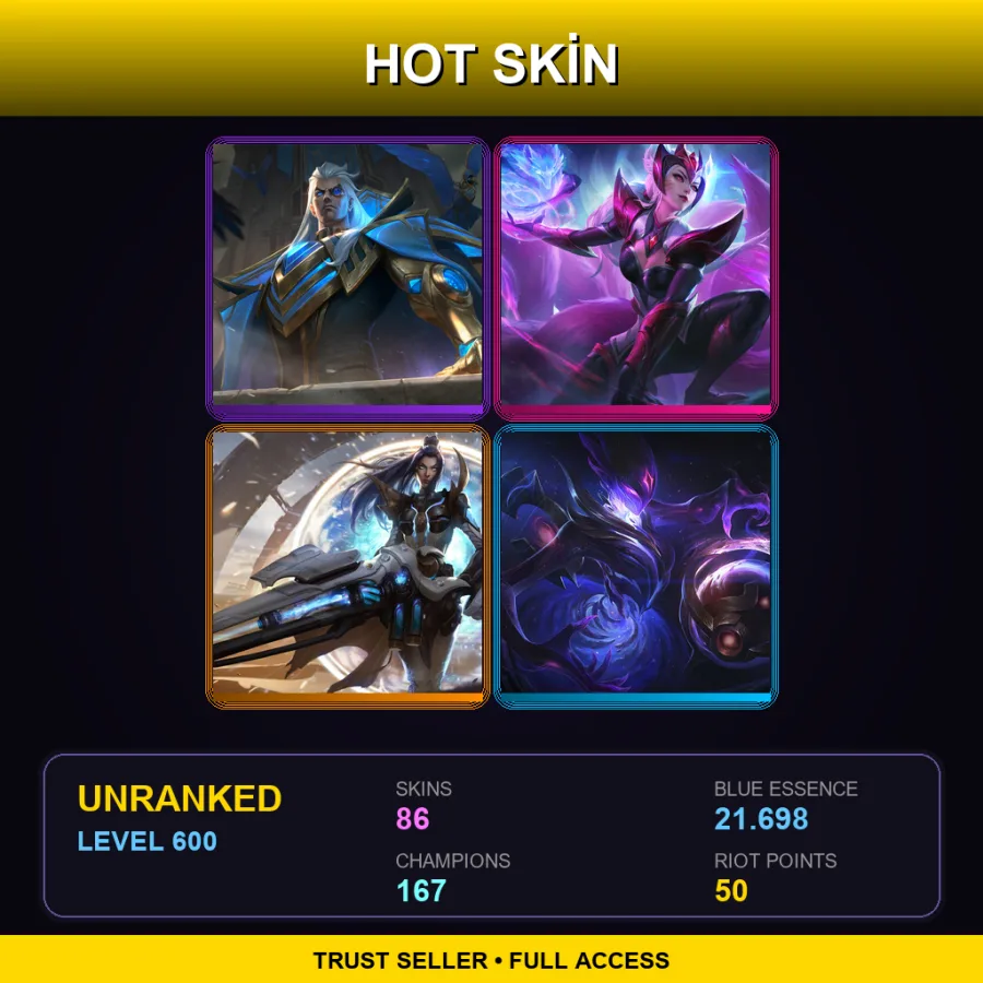 LAN | Lv600 | Unranked | 86 Skin | 167 Champ — LoL account