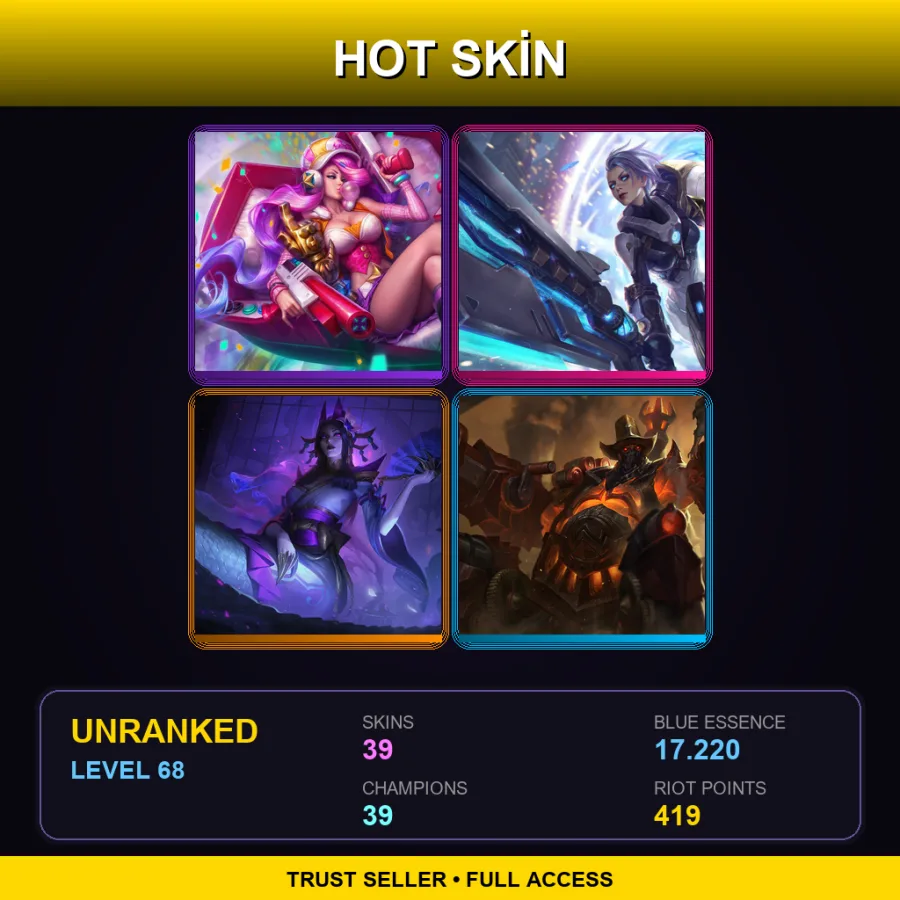 EUW | Lv68 | Unranked | 39 Skin | 39 Champ — LoL account