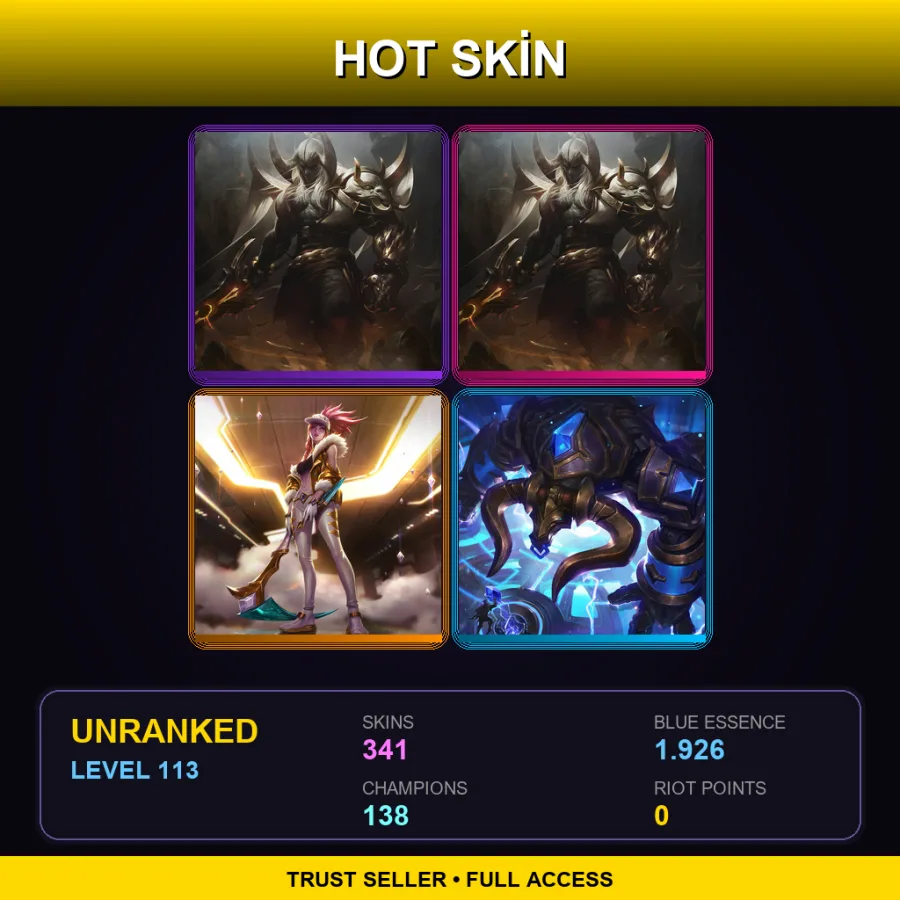 EUNE | Lv113 | Unranked | 341 Skin | 138 Champ — LoL account