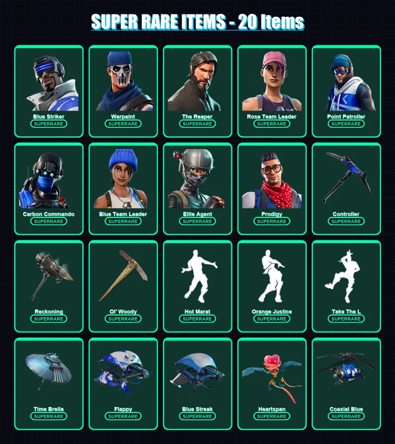 [PC/XBOX] | Blue Striker | Warpaint | The Reaper | Rose Team Leader | Point Patroller | 98 skin | 78 pickaxe | 98 emote | 76 glider | Lv1154