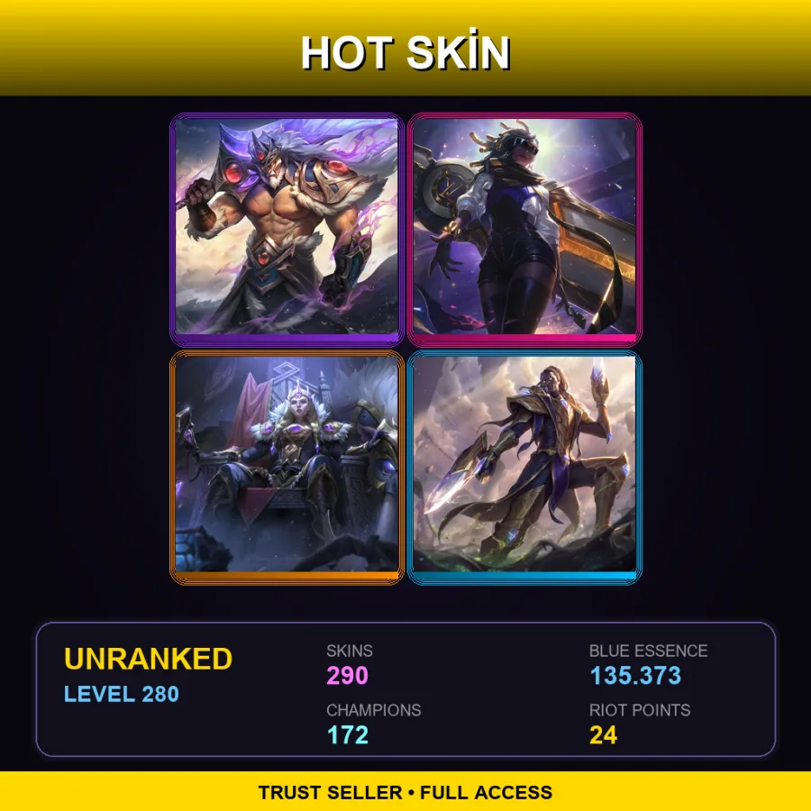 EUW | Lv280 | Unranked | 290 Skin | 172 Champ