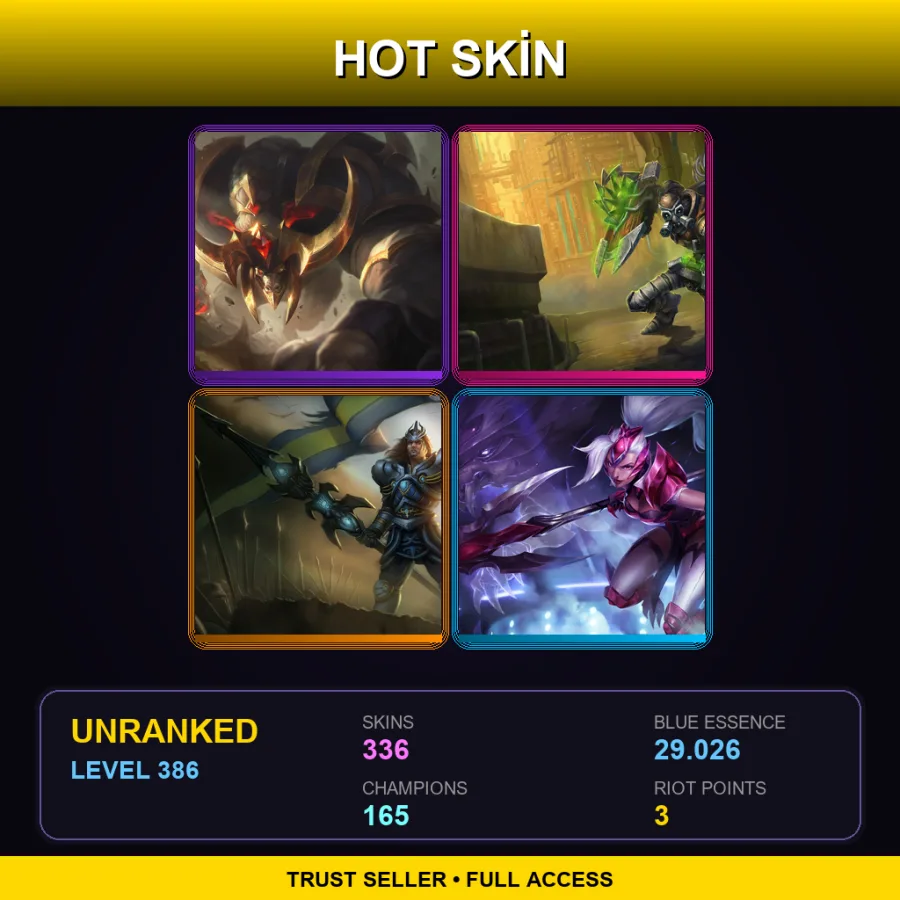 TW | Lv386 | Unranked | 336 Skin | 165 Champ — LoL account