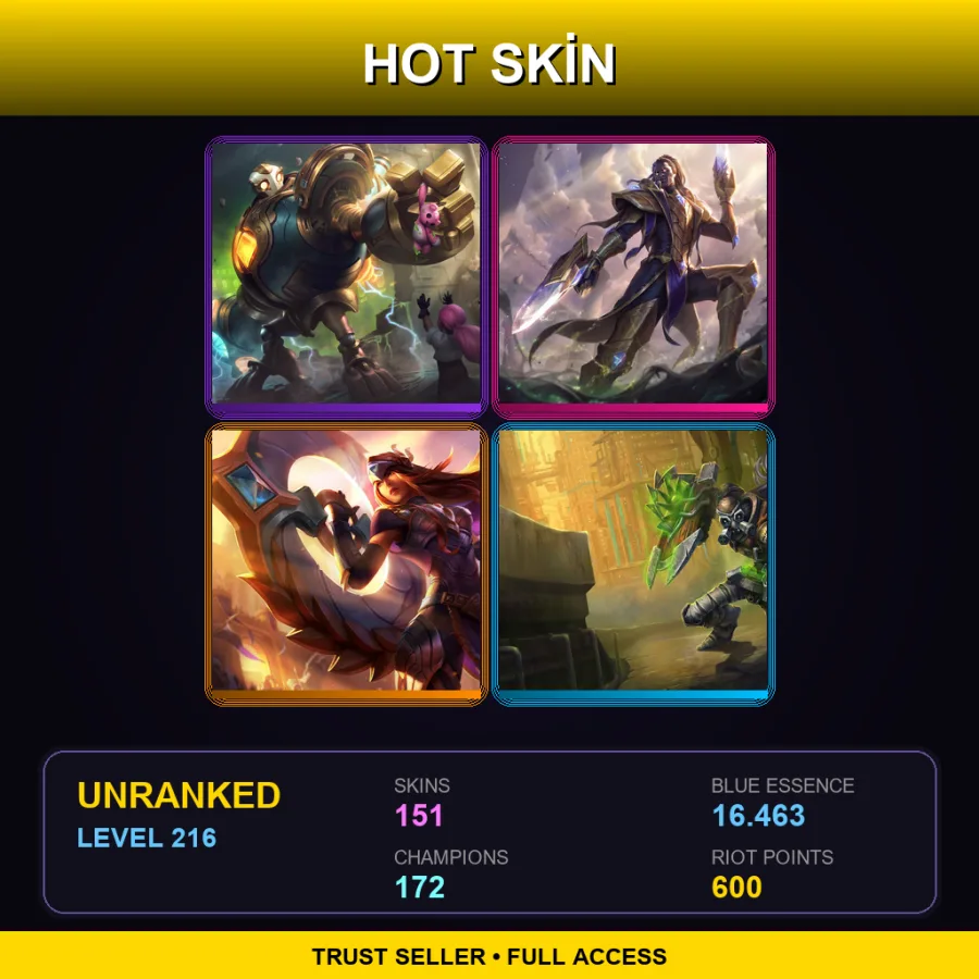 EUNE | Lv216 | Unranked | 151 Skin | 172 Champ