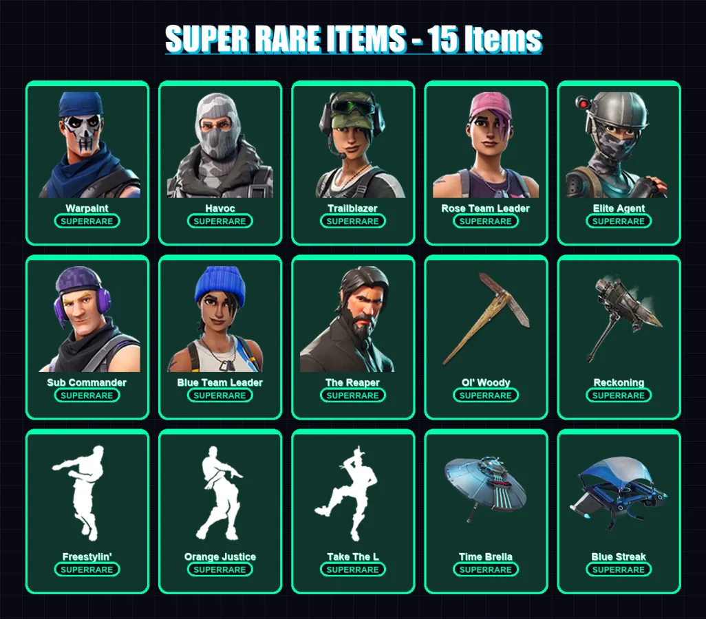 [PC/XBOX/PSN] | Warpaint | Havoc | Trailblazer | Rose Team Leader | Elite Agent | 74 skin | 94 pickaxe | 72 emote | 85 glider | Lv1429 — Fortnite account
