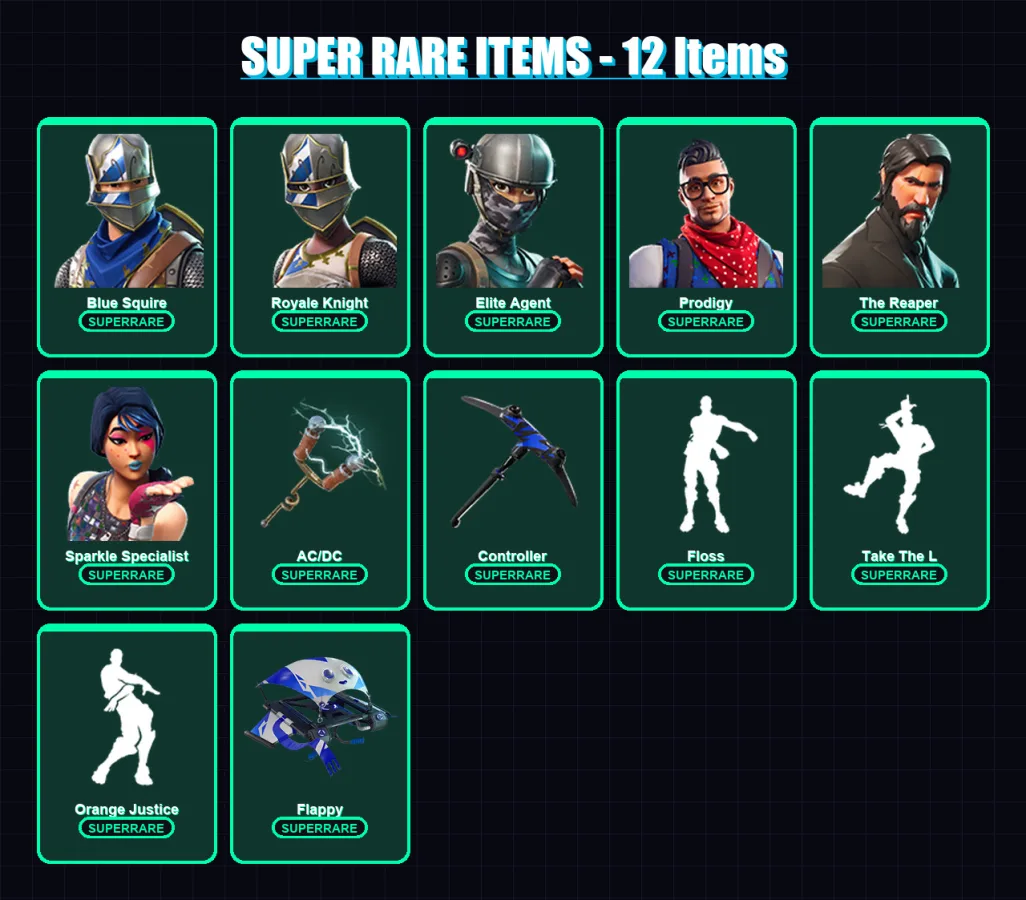 [PS4/PS5/XBOX/PC] | Blue Squire | Royale Knight | Elite Agent | Prodigy | The Reaper | 70 skin | 60 pickaxe | 60 emote | 61 glider | Lv934