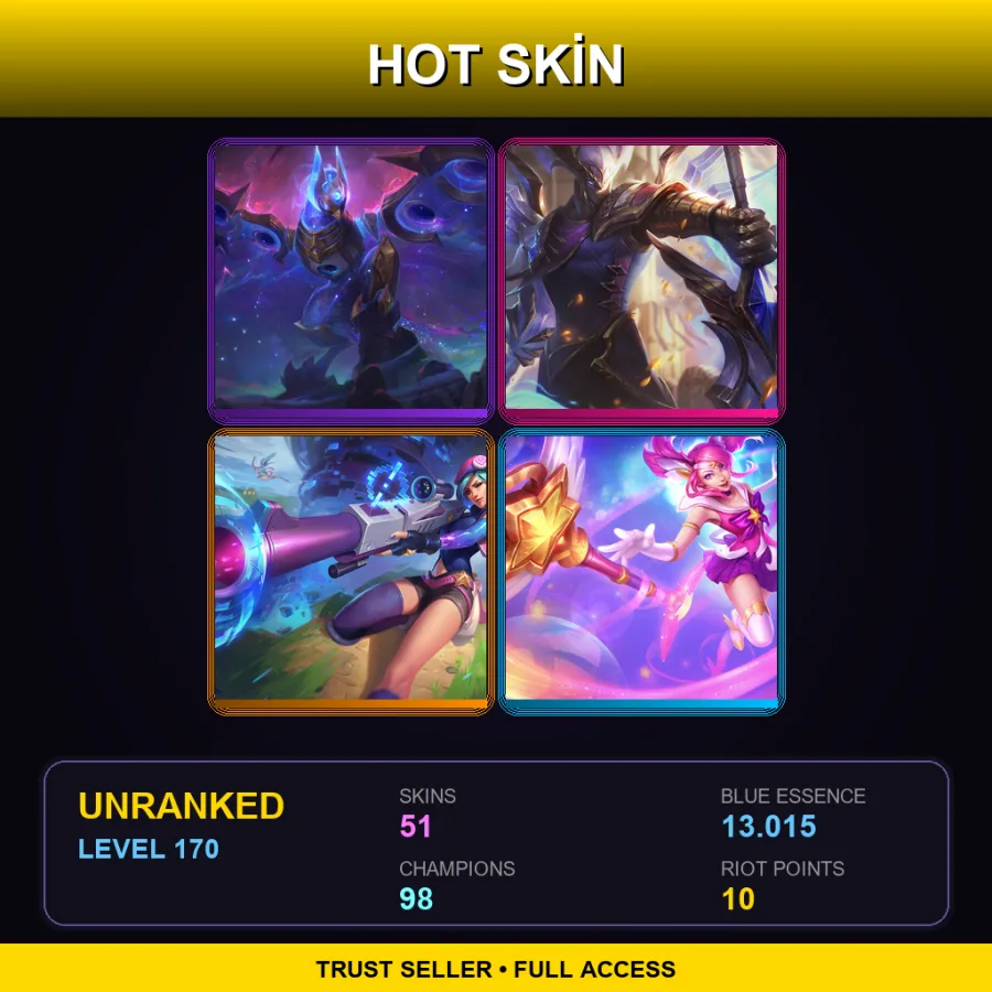 EUW | Lv170 | Unranked | 51 Skin | 98 Champ — LoL account