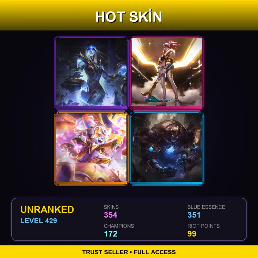 LAN | Lv429 | Unranked | 354 Skin | 172 Champ — LoL account