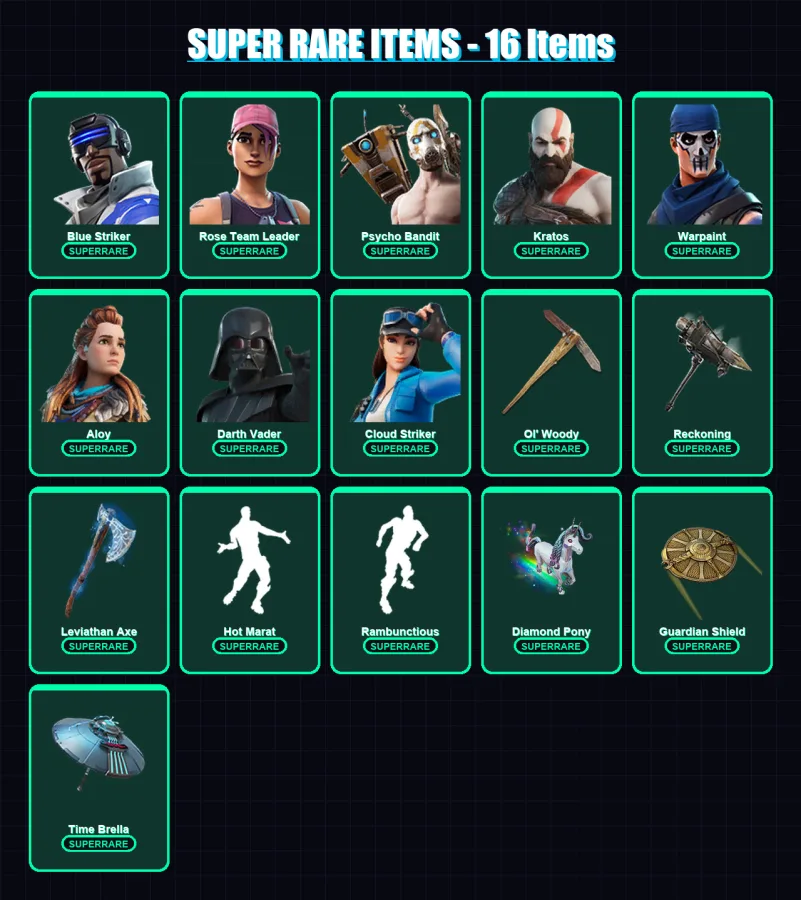 [PC/XBOX/PSN] | Blue Striker | Rose Team Leader | Psycho Bandit | Kratos | Warpaint | 375 skin | 334 pickaxe | 254 emote | 223 glider | Lv2323