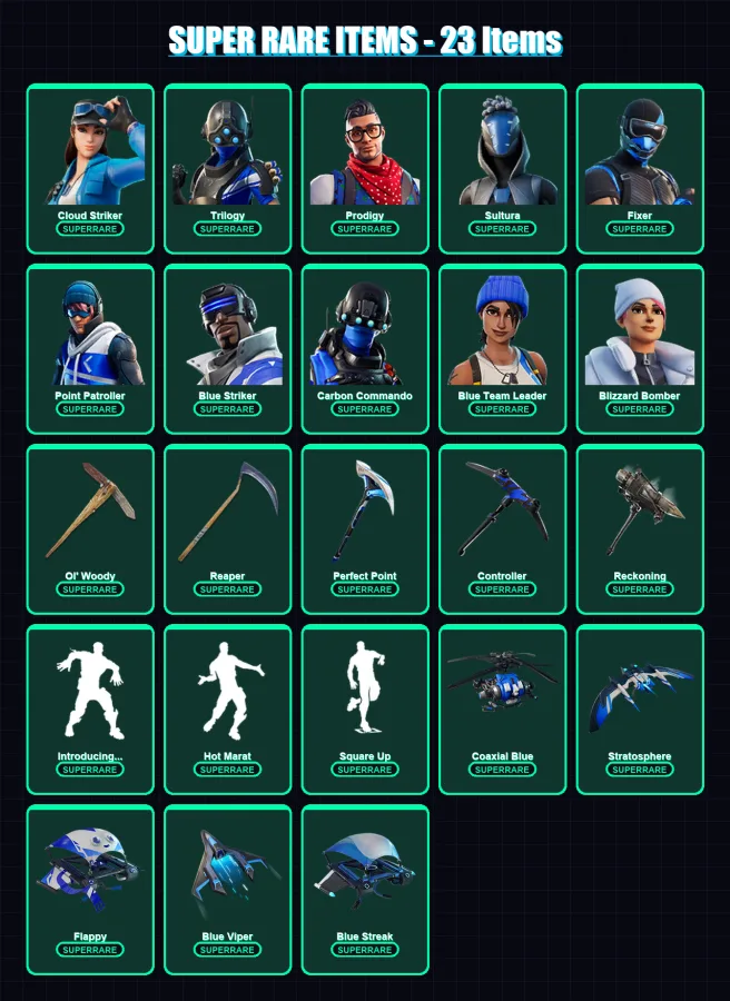 [PS4/PS5/XBOX/PC] | Cloud Striker | Trilogy | Prodigy | Sultura | Fixer | 119 skin | 134 pickaxe | 119 emote | 113 glider | Lv1783