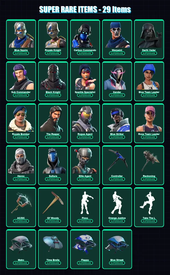 [SWITCH/XBOX/PC] | Blue Squire | Royale Knight | Carbon Commando | Warpaint | Darth Vader | 266 skin | 303 pickaxe | 254 emote | 227 glider | Lv4558