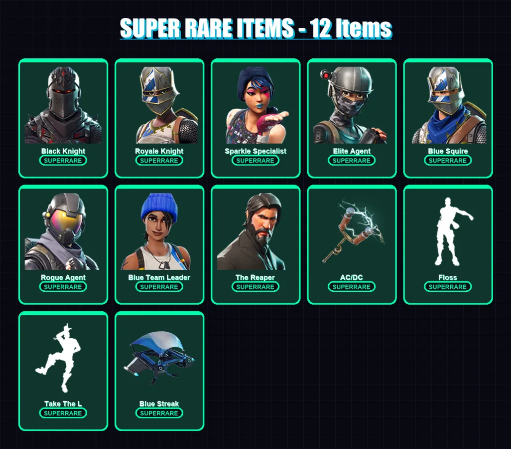 [PS4/PS5/XBOX/PC] | Black Knight | Royale Knight | Sparkle Specialist | Elite Agent | Blue Squire | 14 skin | 9 pickaxe | 12 emote | 12 glider | Lv1