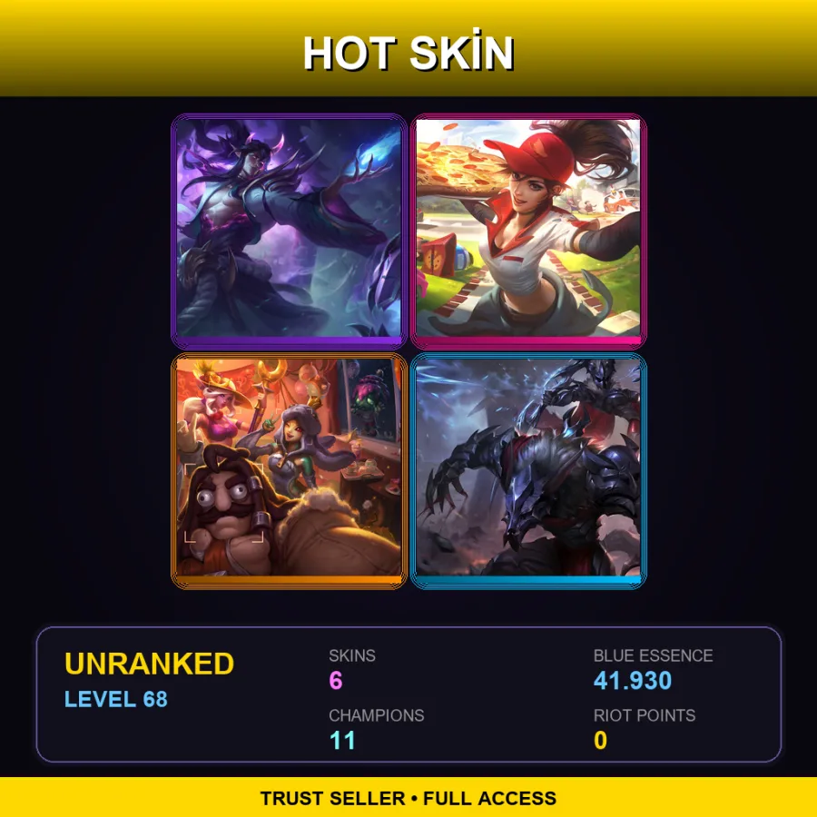 EUW | Lv68 | Unranked | 6 Skin | 11 Champ — LoL account