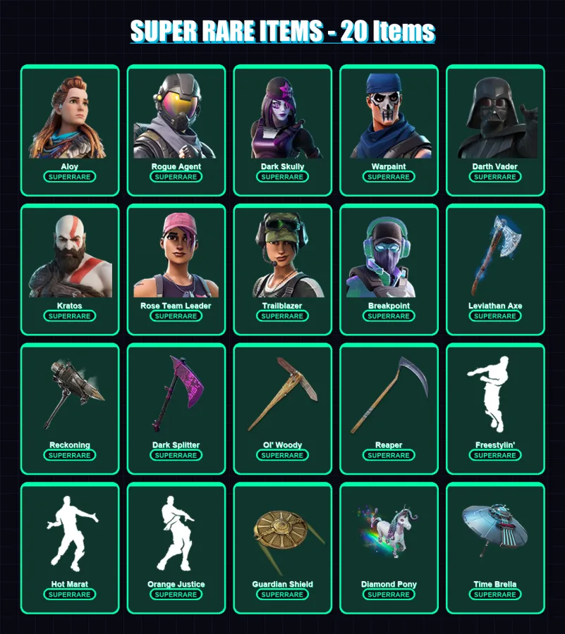[PC/XBOX/PSN] | Aloy | Rogue Agent | Dark Skully | Warpaint | Darth Vader | 440 skin | 429 pickaxe | 329 emote | 293 glider | Lv4187