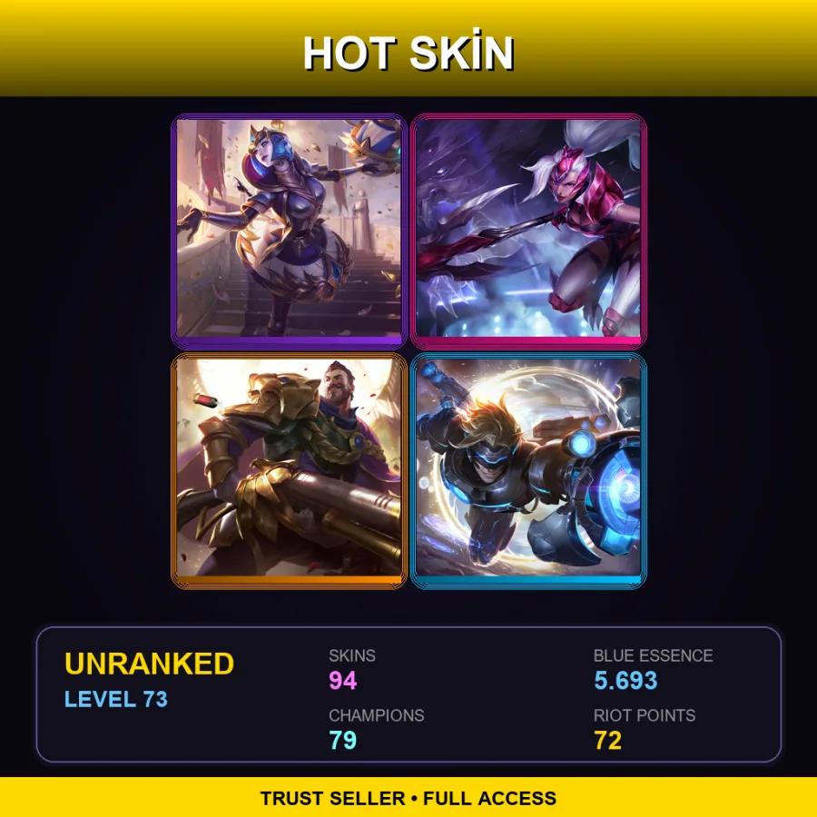 EUW | Lv73 | Unranked | 94 Skin | 79 Champ — LoL account