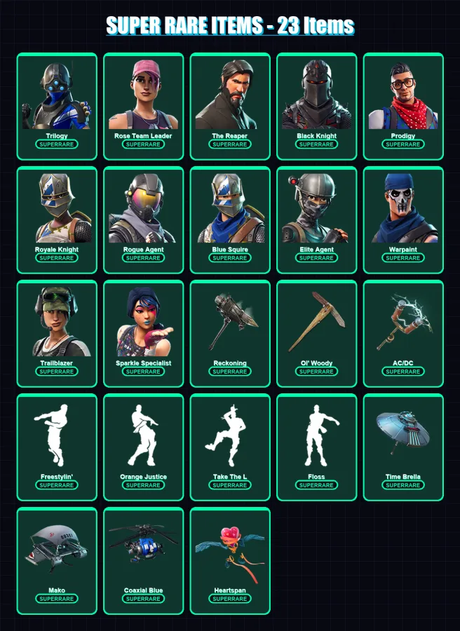 [PS4/PS5/XBOX/PC] | Trilogy | Rose Team Leader | The Reaper | Black Knight | Prodigy | 113 skin | 106 pickaxe | 131 emote | 119 glider | Lv1605