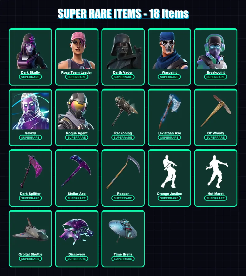 [PC/PSN] | Dark Skully | Rose Team Leader | Darth Vader | Warpaint | Breakpoint | 148 skin | 153 pickaxe | 127 emote | 124 glider | Lv1931