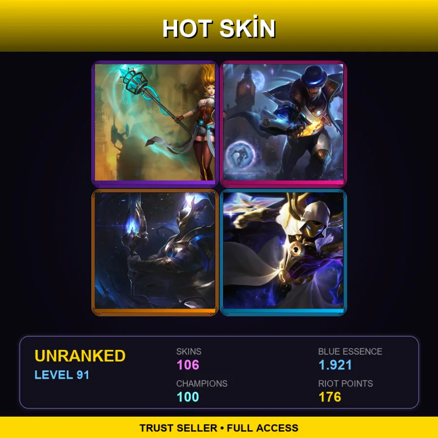 EUW | Lv91 | Unranked | 106 Skin | 100 Champ — LoL account