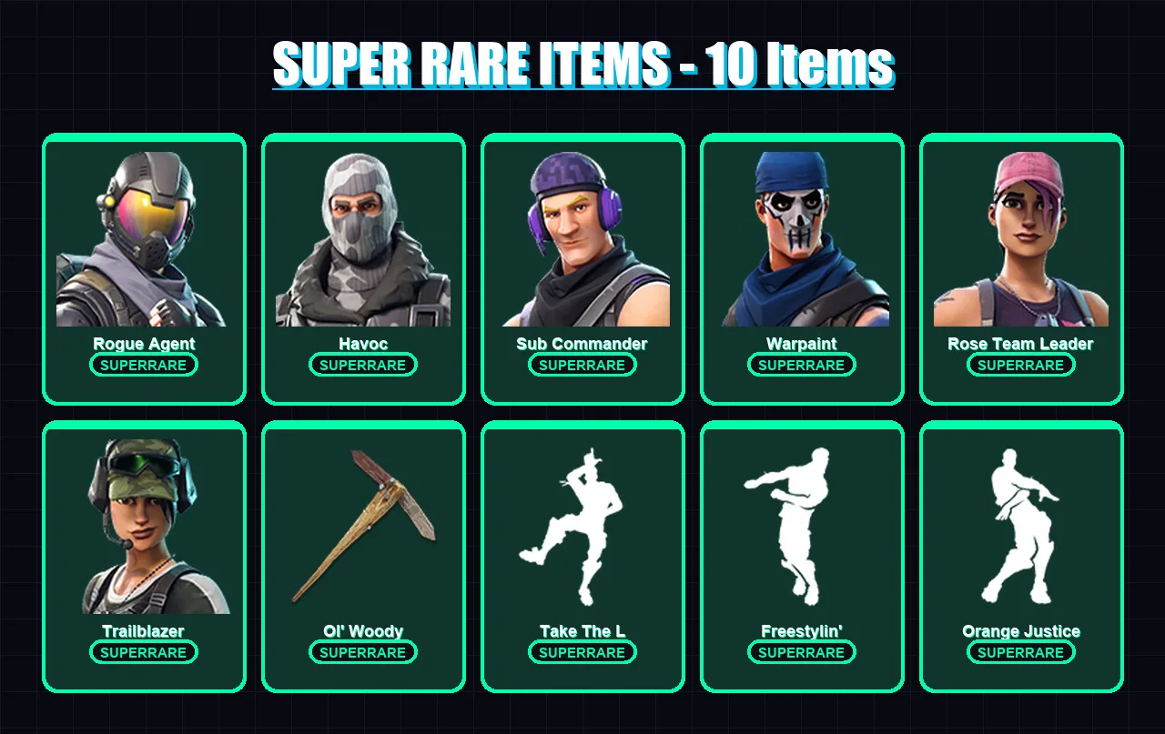 [PC] | Rogue Agent | Havoc | Sub Commander | Warpaint | Rose Team Leader | 47 skin | 29 pickaxe | 27 emote | 25 glider | Lv290