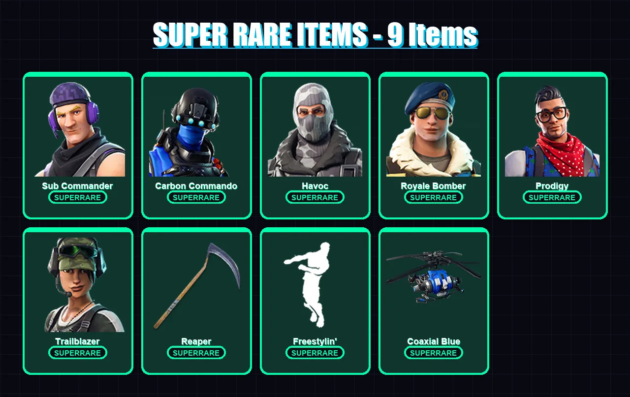 [PC/XBOX/PSN] | Sub Commander | Carbon Commando | Havoc | Royale Bomber | Prodigy | 46 skin | 38 pickaxe | 48 emote | 38 glider | Lv625 — Fortnite account