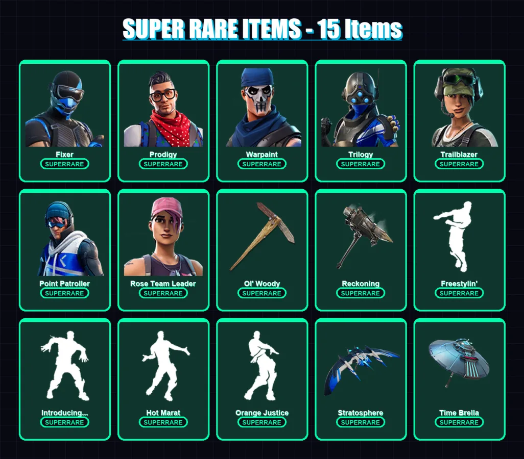 [PC] | Fixer | Prodigy | Warpaint | Trilogy | Trailblazer | 28 skin | 37 pickaxe | 36 emote | 39 glider | Lv538