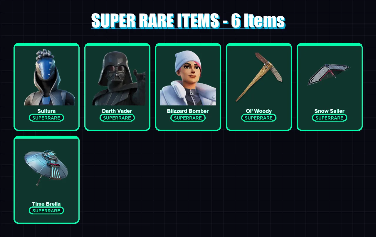 [PS4/PS5/PC] | Sultura | Darth Vader | Blizzard Bomber | The Imagined | Kado Thorne | 200 skin | 250 pickaxe | 196 emote | 156 glider | Lv2291