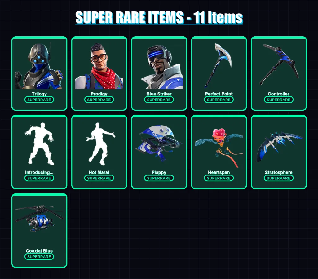 [PC/XBOX] | Trilogy | Prodigy | Blue Striker | Blackheart | Hybrid | 10 skin | 31 pickaxe | 33 emote | 41 glider | Lv537