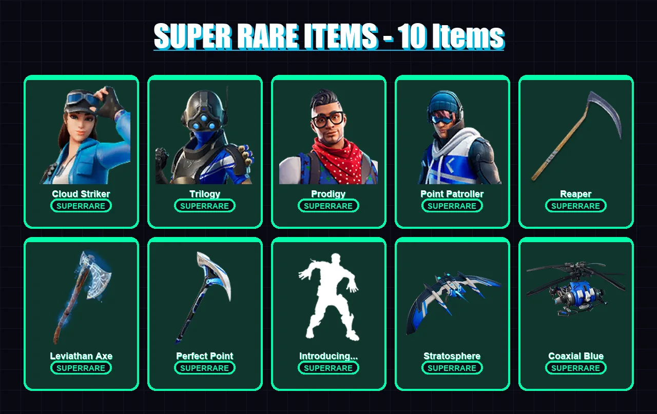 [PC] | Cloud Striker | Trilogy | Prodigy | Point Patroller | Midas | 133 skin | 82 pickaxe | 79 emote | 64 glider | Lv848