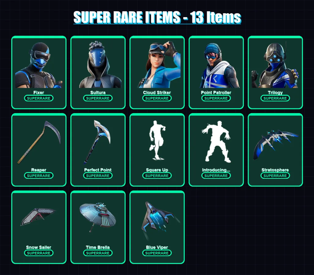 [PC/XBOX/PSN] | Fixer | Sultura | Cloud Striker | Point Patroller | Trilogy | 64 skin | 89 pickaxe | 76 emote | 84 glider | Lv1296 — Fortnite account