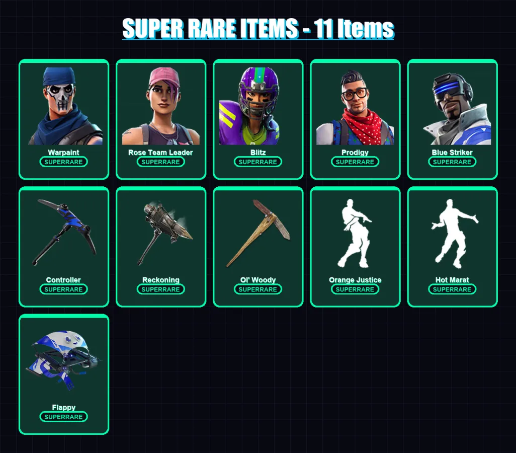 [PC/XBOX/PSN] | Warpaint | Rose Team Leader | Blitz | Prodigy | Blue Striker | 49 skin | 30 pickaxe | 40 emote | 39 glider | Lv398