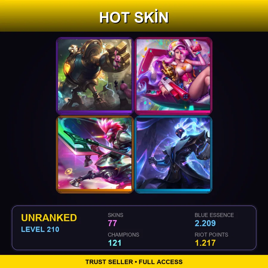 BR | Victorious Blitzcrank | Arcade Miss Fortune | Arcade Hecarim | Pulsefire Thresh | 77 Skin | 121 Champ | Lv210