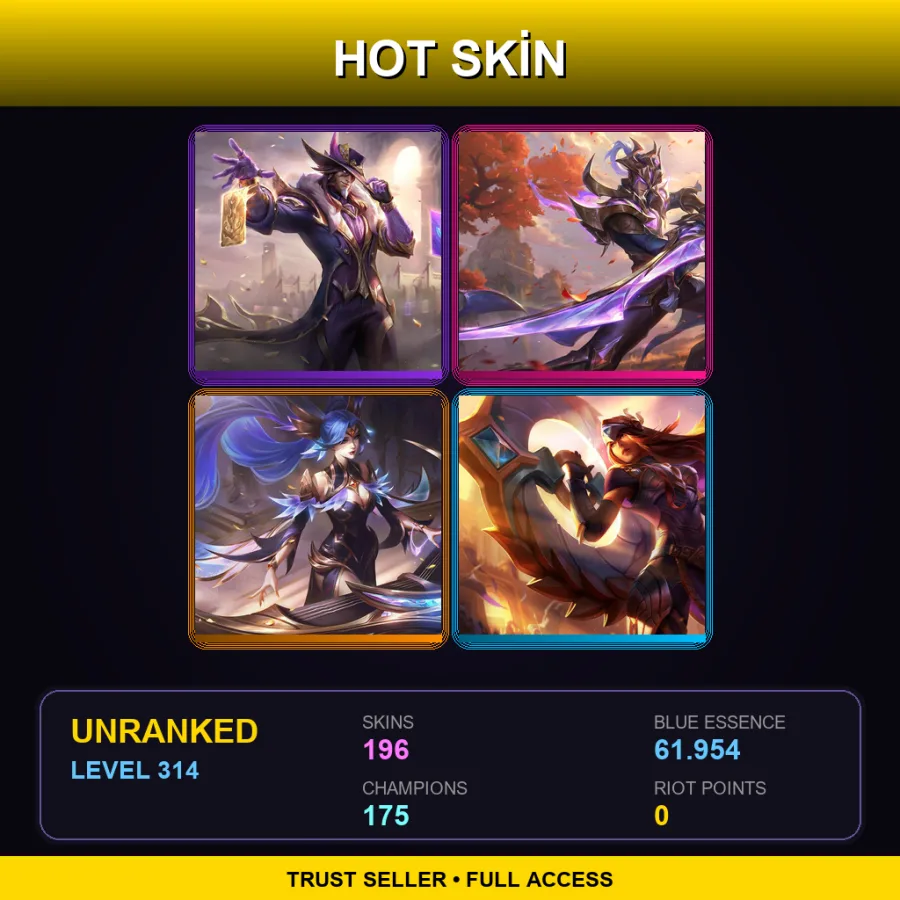 VN | Lv314 | Unranked | 196 Skin | 175 Champ — Headhunter Master Yi