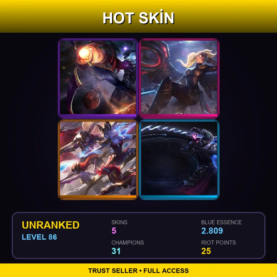 LAN | Lv86 | Unranked | 5 Skin | 31 Champ — LoL account