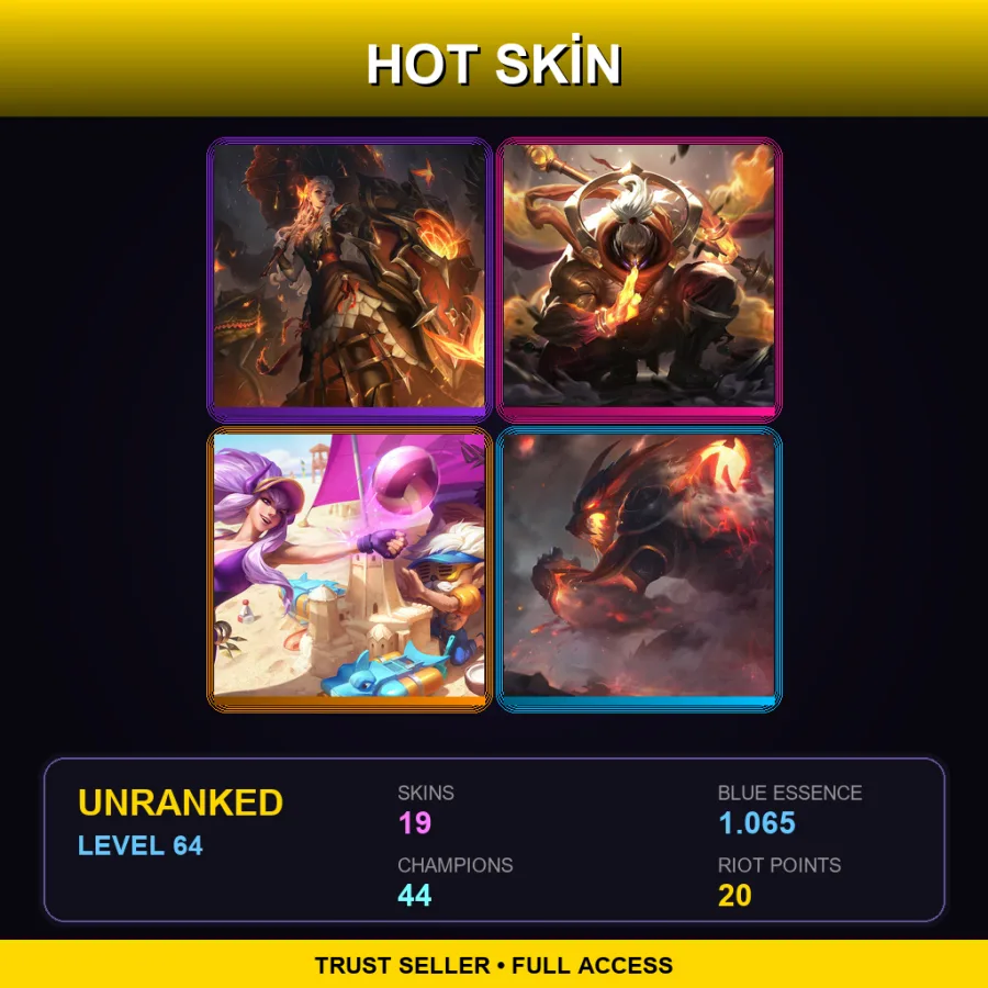 NA | Lv64 | Unranked | 19 Skin | 44 Champ — LoL account