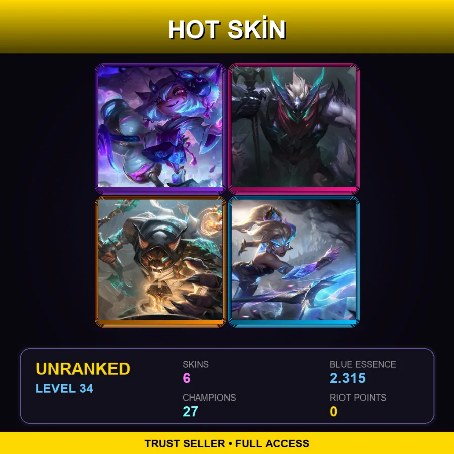 LAS | Lv34 | Unranked | 6 Skin | 27 Champ — Dawnbringer Nidalee