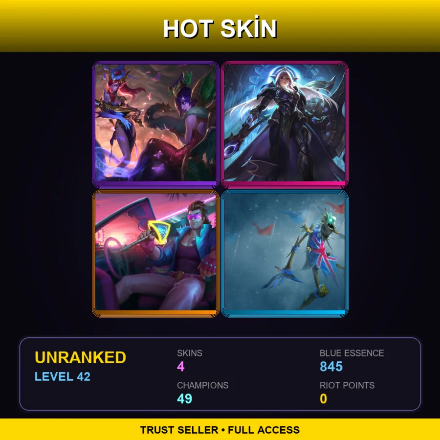 LAS | Lv42 | Unranked | 4 Skin | 49 Champ — LoL account