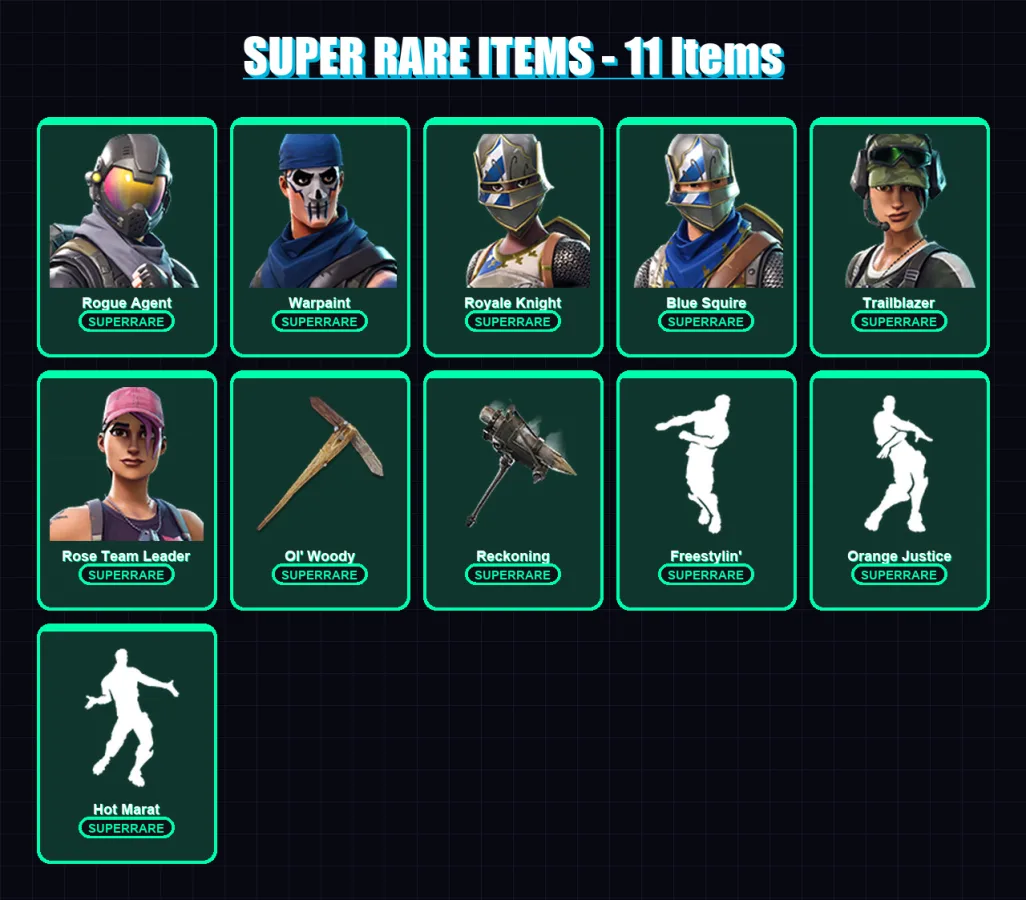 [PS4/PS5/PC] | Rogue Agent | Warpaint | Royale Knight | Blue Squire | Trailblazer | 48 skin | 38 pickaxe | 45 emote | 42 glider | Lv618