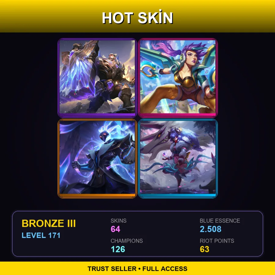 TR | Lv171 | Bronze III | 64 Skin | 126 Champ — LoL account