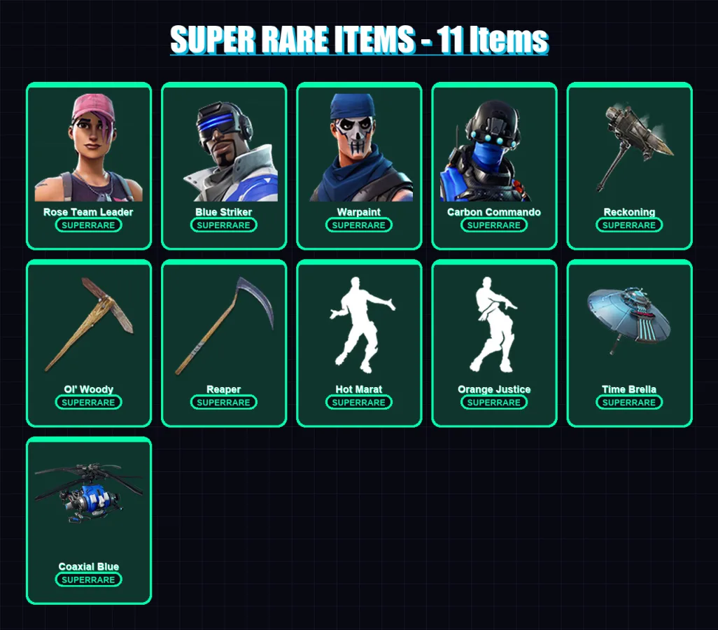 [PC/XBOX] | Rose Team Leader | Blue Striker | Warpaint | Carbon Commando | Drift | 115 skin | 141 pickaxe | 125 emote | 153 glider | Lv1971 — Fortnite account