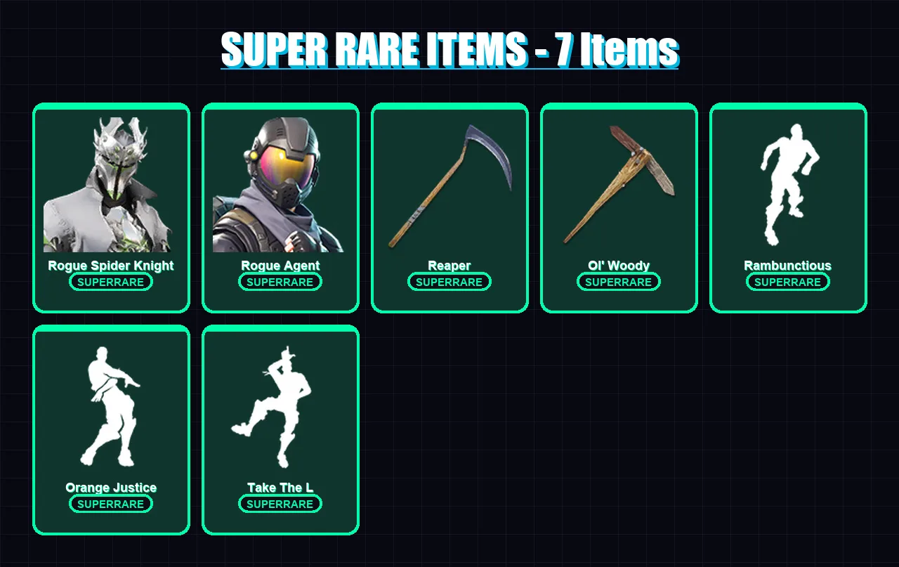 [PC/XBOX/PSN] | Rogue Spider Knight | Rogue Agent | Mandalorian | Sentinel | Hybrid | 117 skin | 182 pickaxe | 140 emote | 123 glider | Lv3221