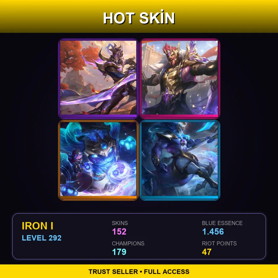 SG | Lv292 | Iron I | 152 Skin | 179 Champ — LoL account