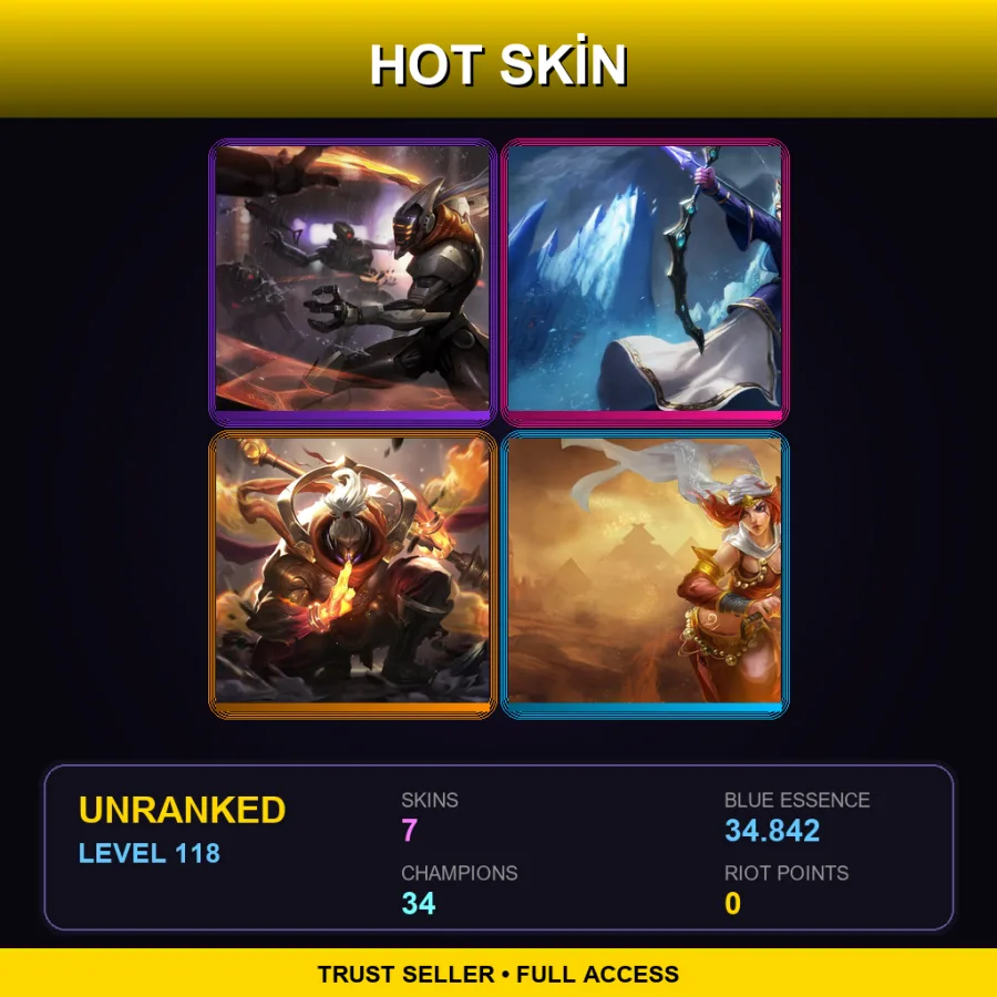 NA | Lv118 | Unranked | 7 Skin | 34 Champ