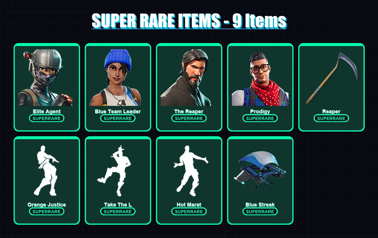 [PS4/PS5/XBOX/PC] | Elite Agent | Blue Team Leader | The Reaper | Prodigy | Zenith | 52 skin | 55 pickaxe | 81 emote | 60 glider | Lv953