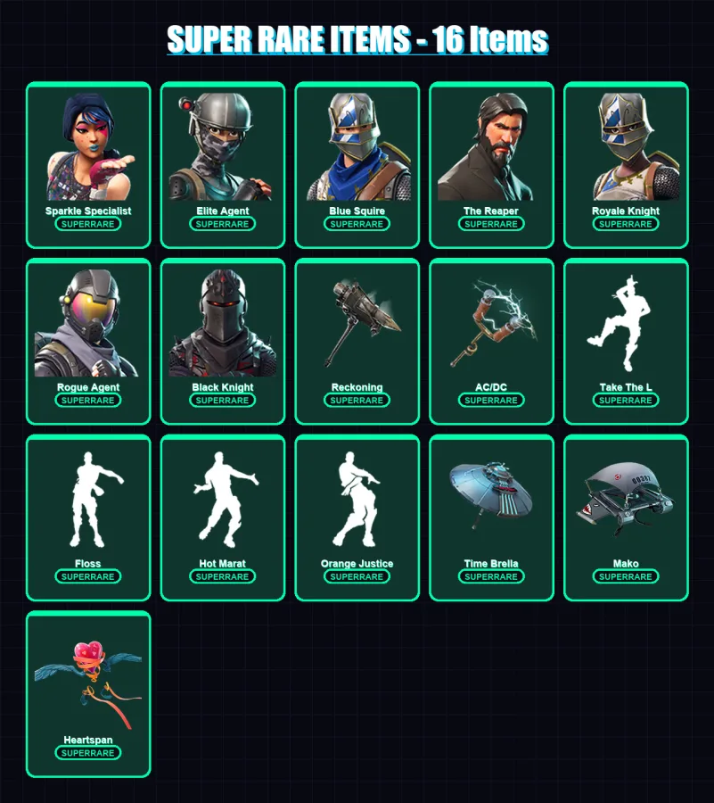 [PC/PSN] | Sparkle Specialist | Elite Agent | Blue Squire | The Reaper | Royale Knight | 58 skin | 60 pickaxe | 66 emote | 69 glider | Lv922