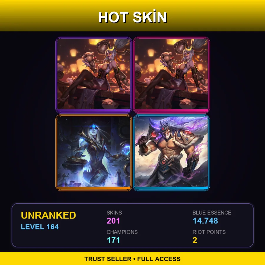 SG | Lv164 | Unranked | 201 Skin | 171 Champ — LoL account