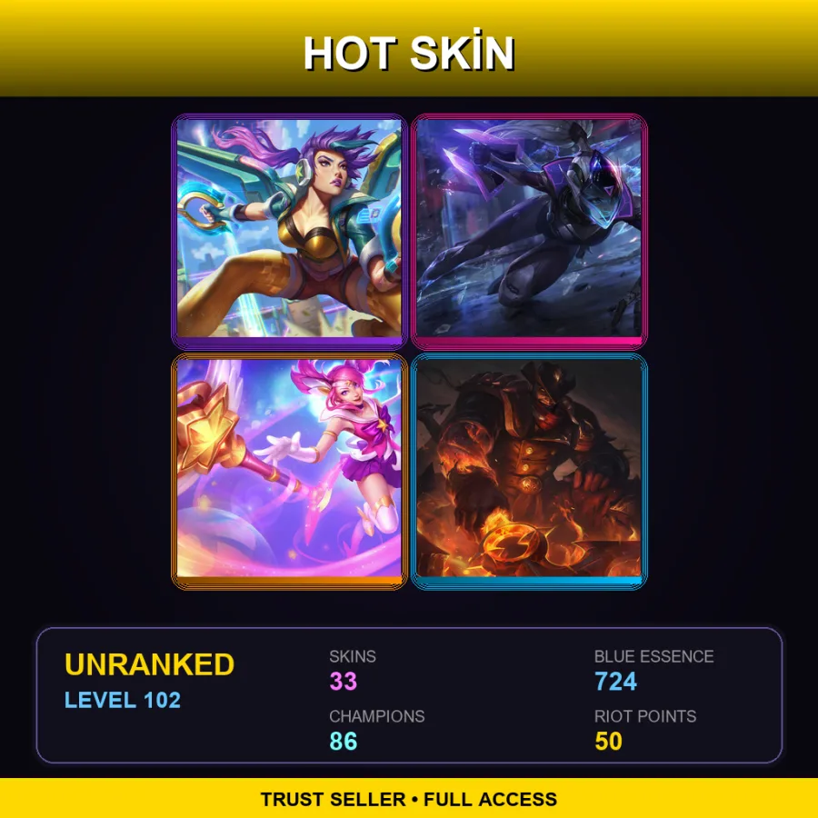 EUW | Lv102 | Unranked | 33 Skin | 86 Champ