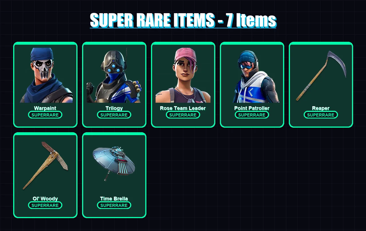 [PC/XBOX] | Warpaint | Trilogy | Rose Team Leader | Point Patroller | Ruin | 47 skin | 59 pickaxe | 59 emote | 54 glider | Lv798
