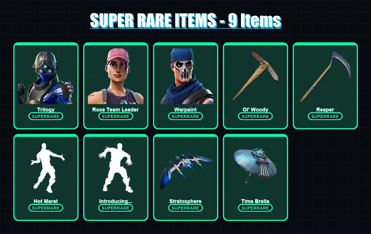 [PC/XBOX] | Trilogy | Rose Team Leader | Warpaint | The Ice King | Midas | 110 skin | 111 pickaxe | 104 emote | 103 glider | Lv1629