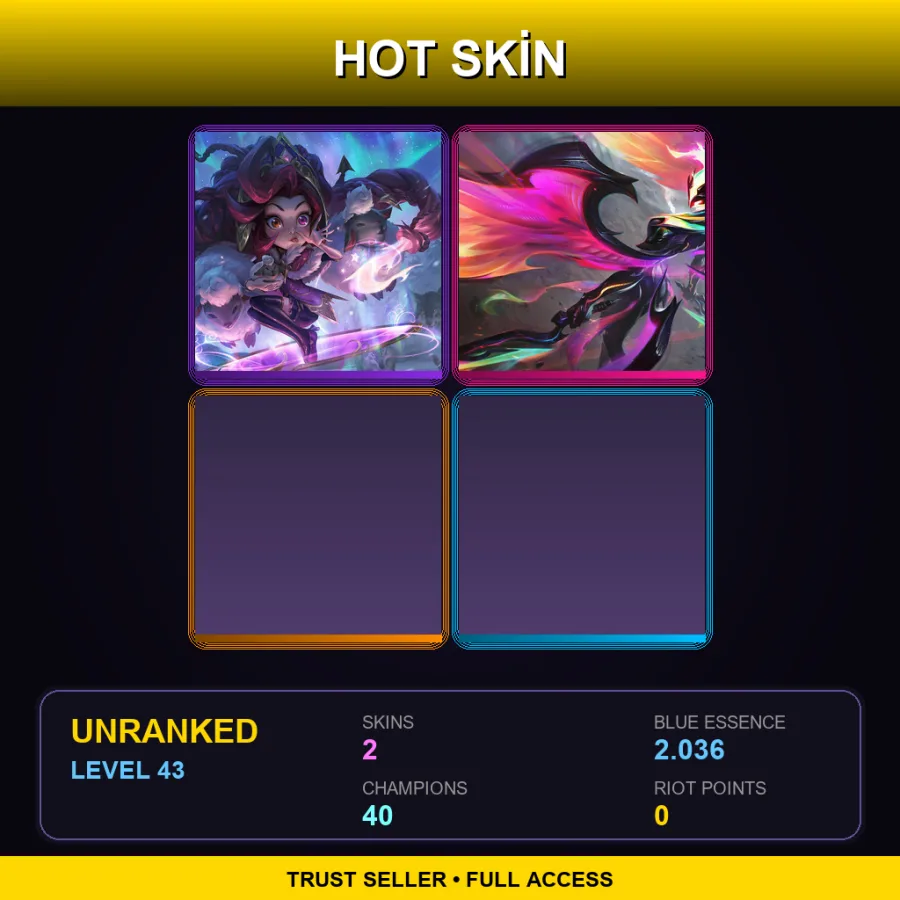 EUW | Lv43 | Unranked | 2 Skin | 40 Champ — LoL account